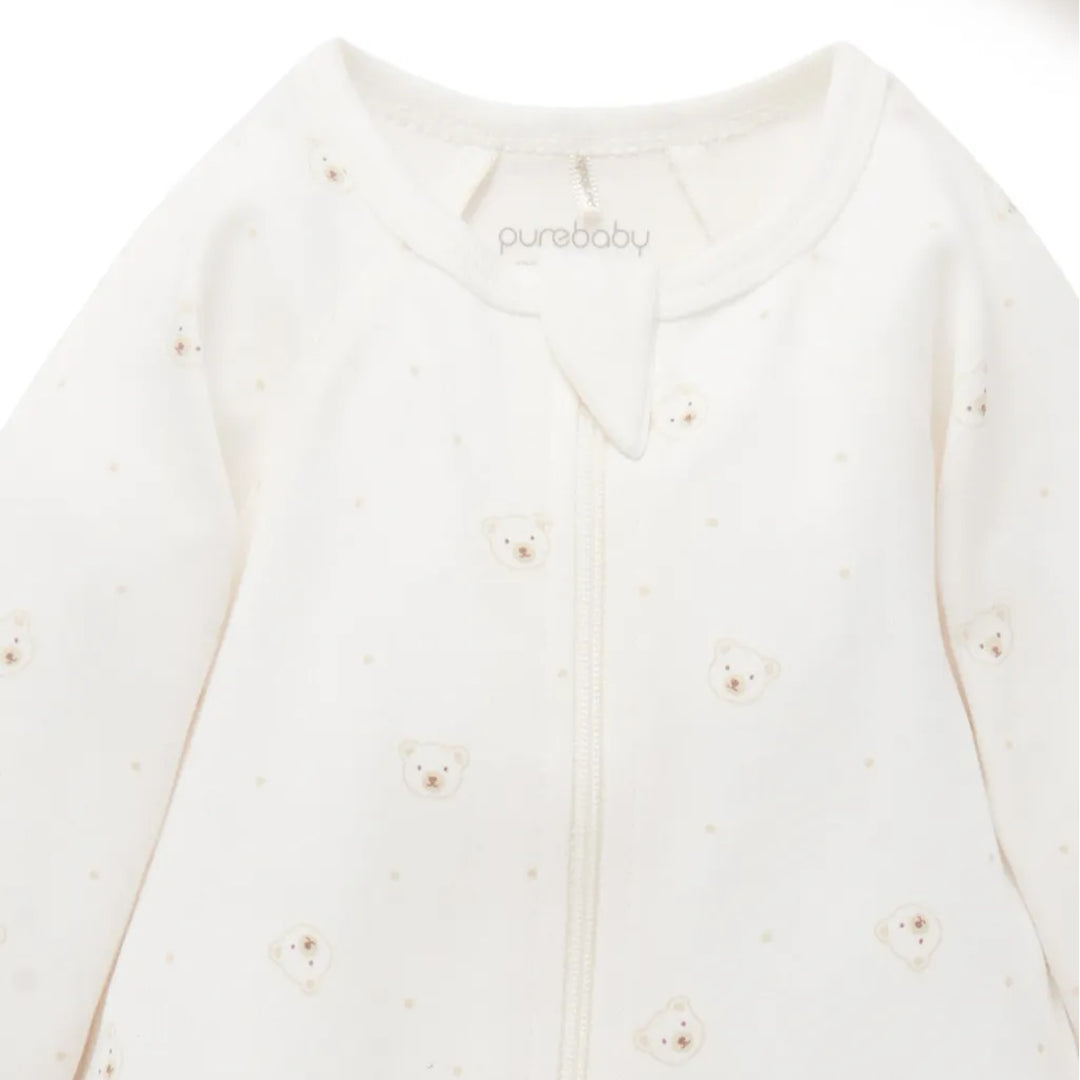 Purebaby Organic Zip Growsuit & Hat Pack - Vanilla Bear