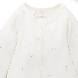 Purebaby Organic Zip Growsuit & Hat Set - Vanilla Bear