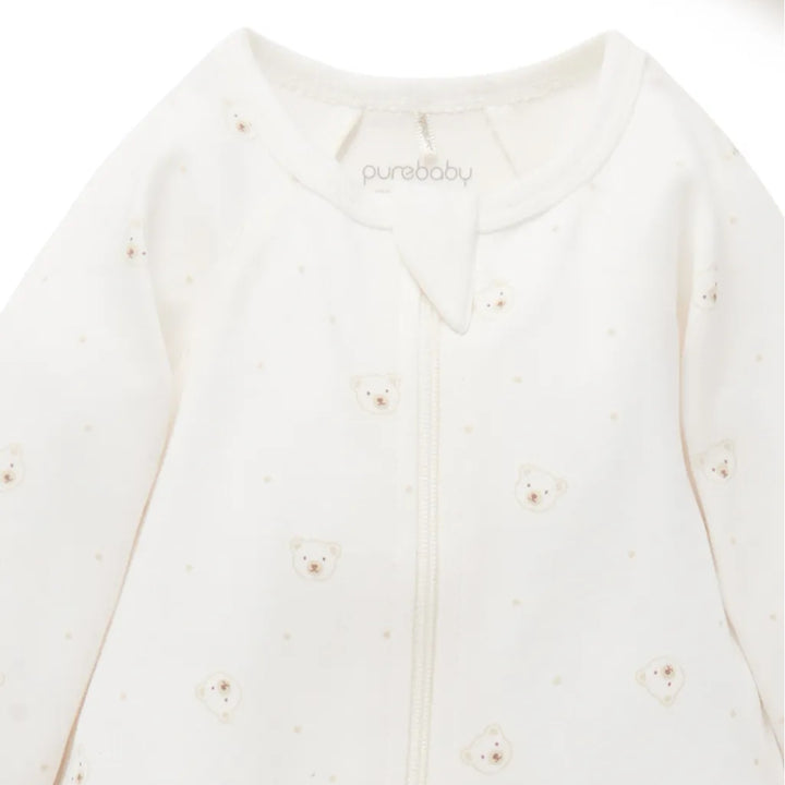 Purebaby Organic Zip Growsuit & Hat Pack - Vanilla Bear