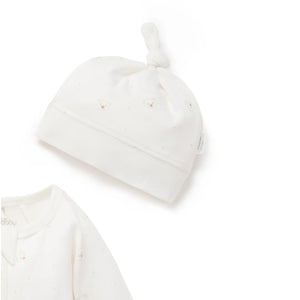 Purebaby Organic Zip Growsuit & Hat Set - Vanilla Bear