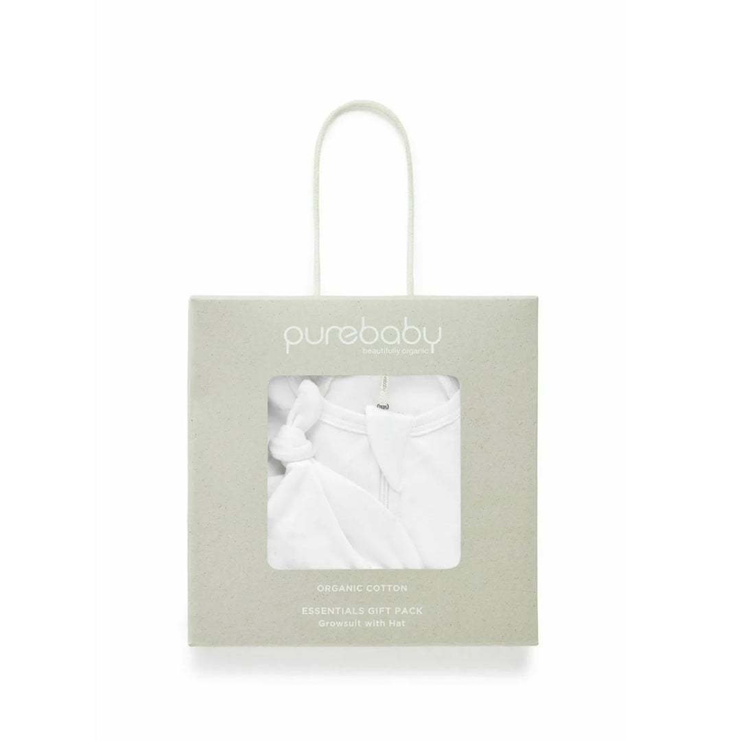 Purebaby Organic Zip Growsuit & Hat Pack - Vanilla Bear
