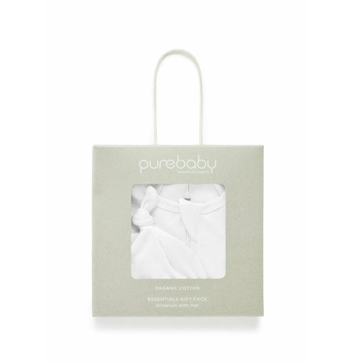 Purebaby Organic Zip Growsuit & Hat Pack - Vanilla Bear