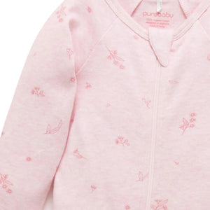 Purebaby Organic Zip Growsuit & Headband Pack - Pale Pink Blossom