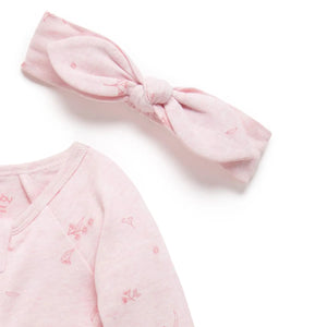 Purebaby Organic Zip Growsuit & Headband Pack - Pale Pink Blossom