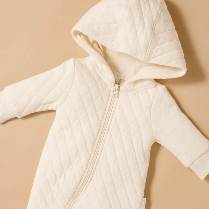 Purebaby Organic Baby Quilted Growsuit - Wheat Melangue