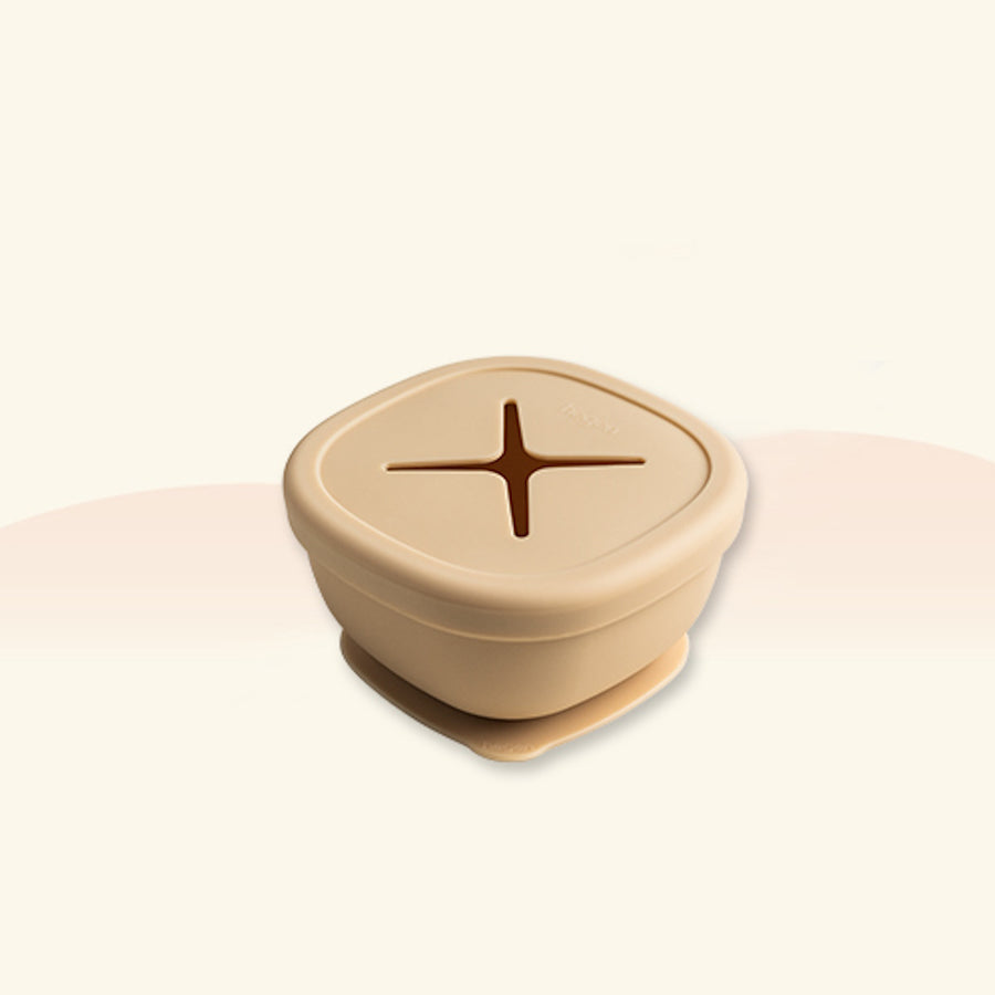 Hegen Suction Bowl with Snack Lid Silicone Taupe