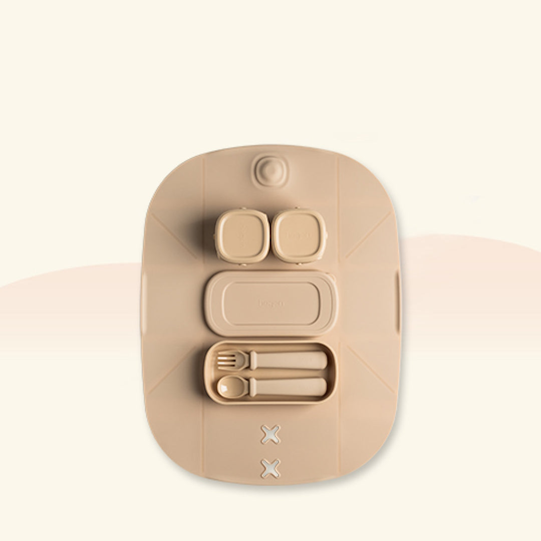 Hegen Mealtime Starter Kit with Foldable Placemat Taupe