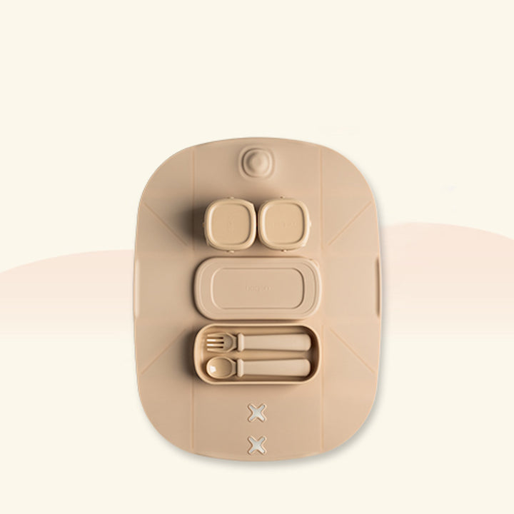 Hegen Mealtime Starter Kit with Foldable Placemat Taupe