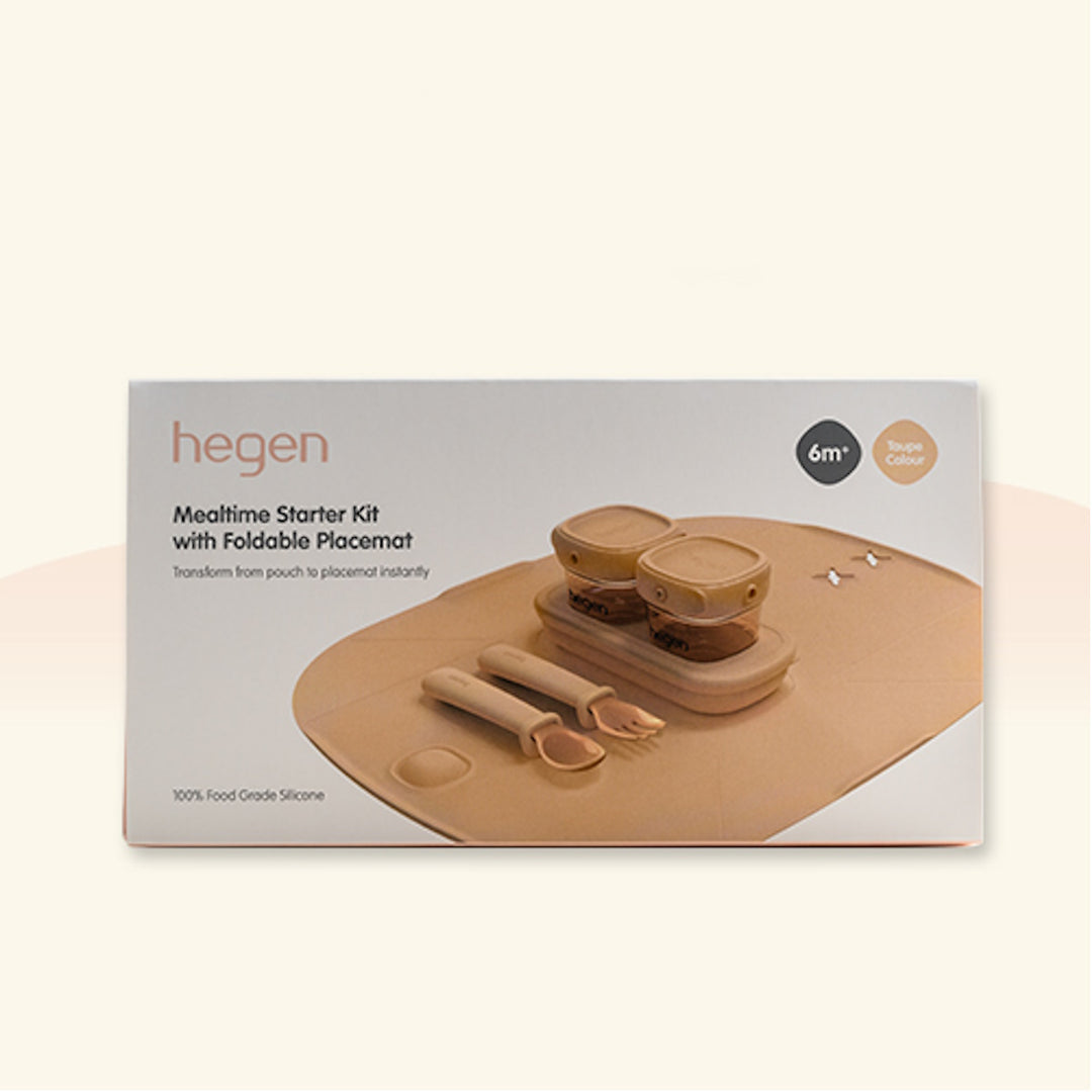 Hegen Mealtime Starter Kit with Foldable Placemat Taupe