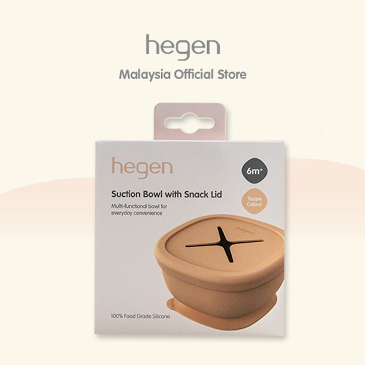 Hegen Suction Bowl with Snack Lid Silicone Taupe