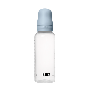 BIBS Baby Bottle 270ml Baby Blue with cap on