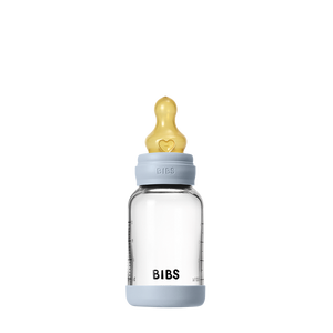 BIBS Baby Glass Bottle 120ml latex slow flow, Baby Blue