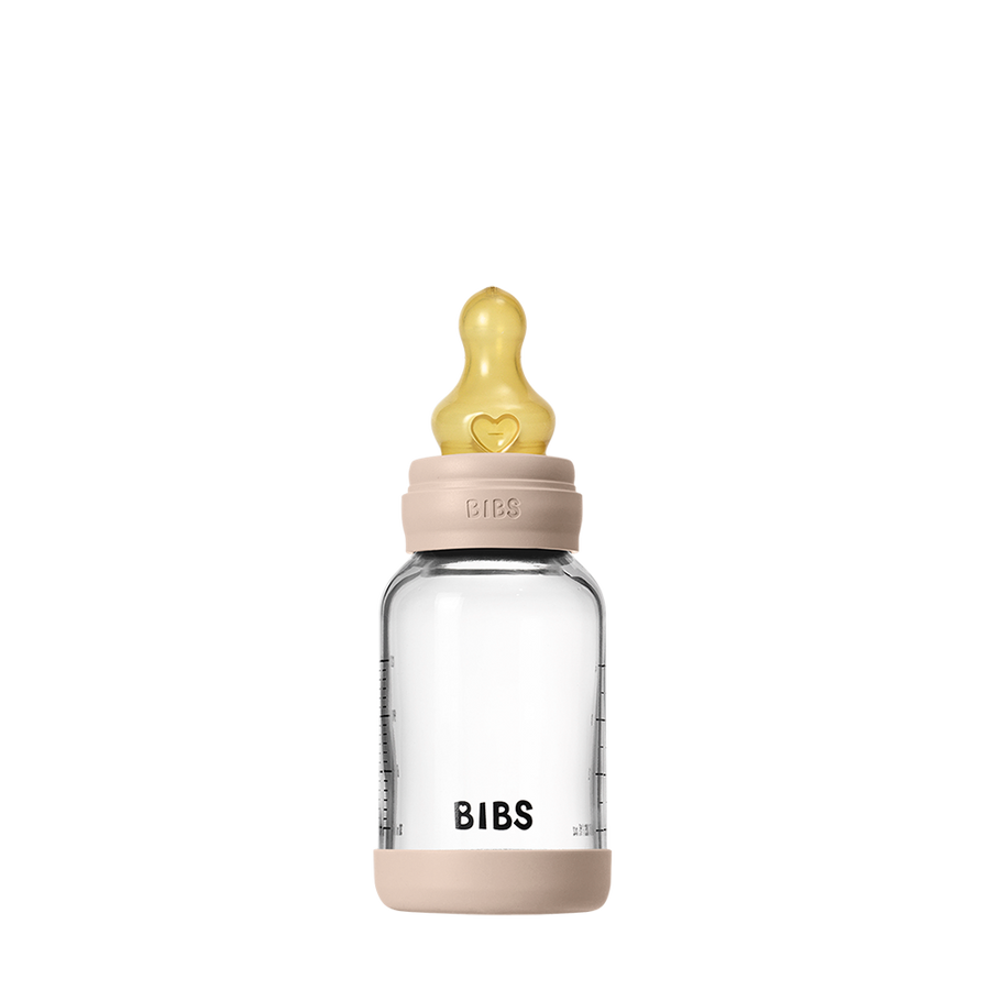 BIBS Baby Glass Bottle 120ml latex slow flow, Blush