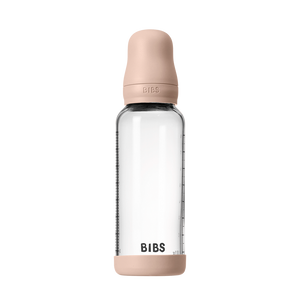 BIBS Baby Glass Bottle 240ml Blush with cap on