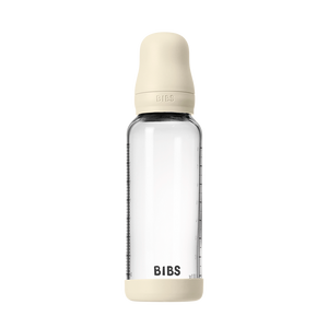 BIBS Baby Glass Bottle 240ml Ivory with cap on