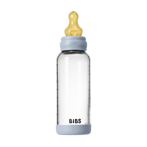 BIBS Baby Glass Bottle 240ml latex medium flow, Baby Blue