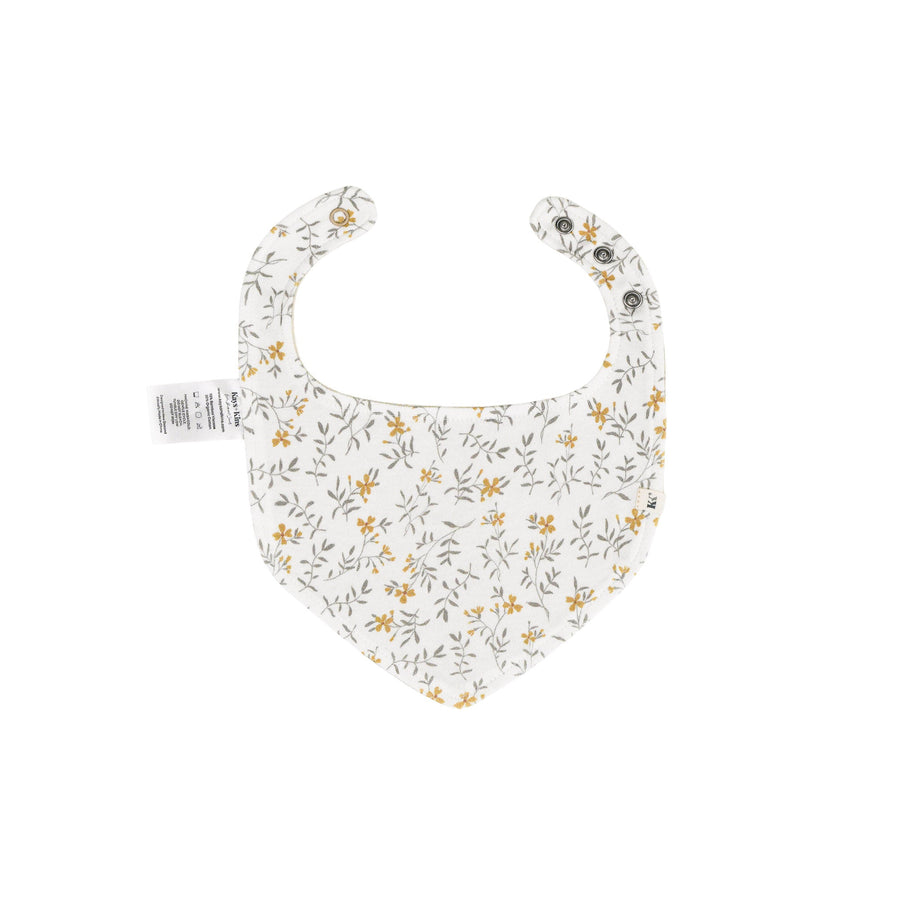 Printed front of the Kays+Kins Wildflower Haze bandana bib