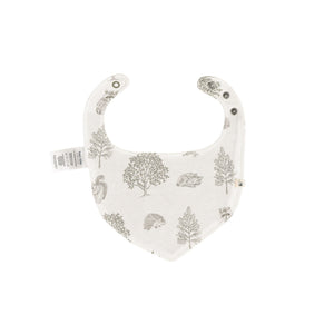 Printed front of the Kays+Kins Woodland bandana bib