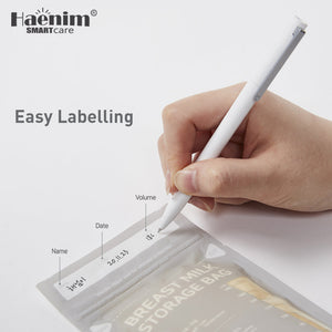Haenim breast milk storage bag memo panel for name, date and volume