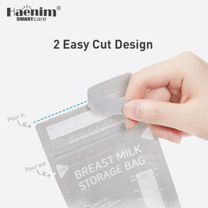Haenim breast milk storage bag two easy cut design for pouring in and out