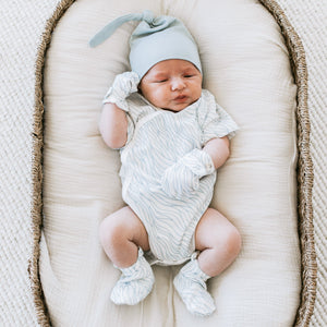 Kays+Kins Breeze print bamboo cotton mitts and booties detail