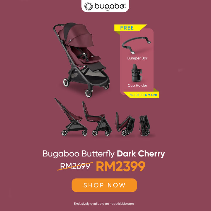 Bugaboo Butterfly Dark Cherry FOC Bugaboo Butterfly Bumper Bar worth RM299 & Cup Holder worth RM199