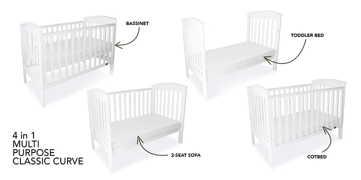BABYHOOD CLASSIC CURVE COT (NATURAL) + BABYHOOD MY FIRST INNERSPRING MATTRESS WITH VENTS + ORGANIC FITTED SHEET (White or Drops)