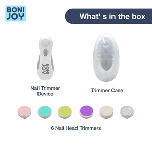 Baby nail trimmer - what's in the box: device, case, 6 filing pads