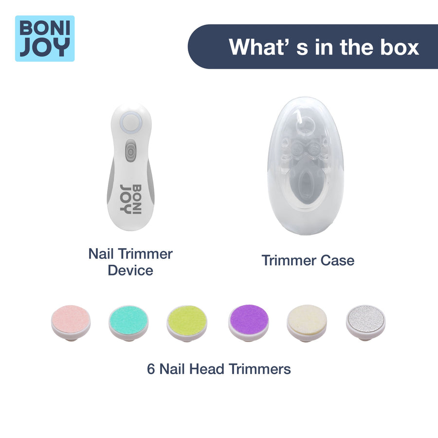 Baby nail trimmer - what's in the box: device, case, 6 filing pads