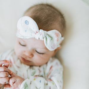 Kays+Kins Bowbliss bamboo cotton baby headband in the Sea Bloom print