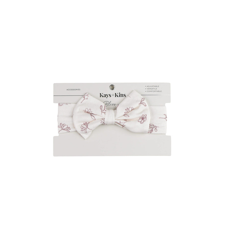 Kays+Kins Bowbliss bamboo cotton baby headband in the Veloura Mist print