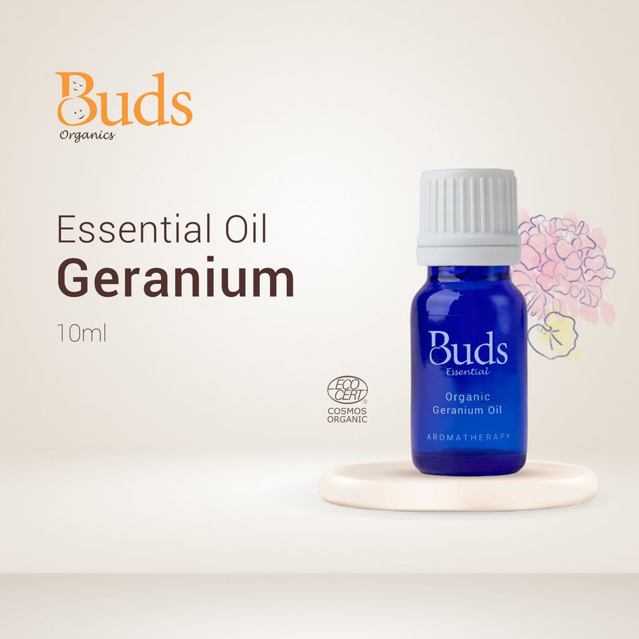 Buds Essential Organic Geranium Oil 10ml aromatherapy bottle