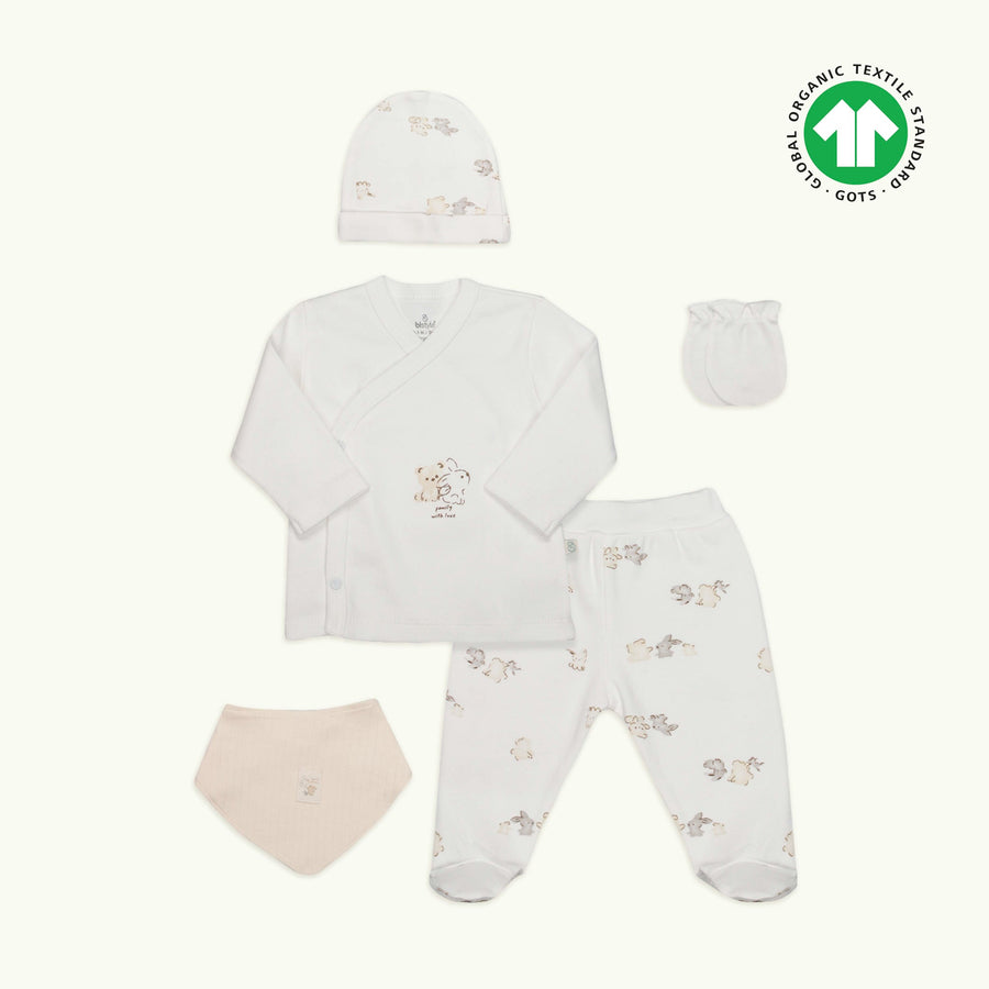 Bistyle Organic Bunny & Bear 5-Piece Organic Cotton Baby Set