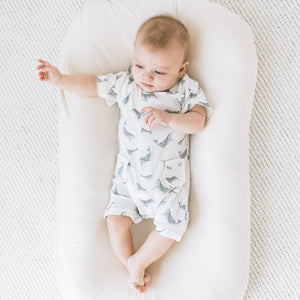 KAYS + KINS Buttoned Romper-Whales Lullaby-12-18M