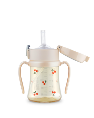 Grosmimi PPSU straw cup 200ml, Cherrish print in Rose Gold