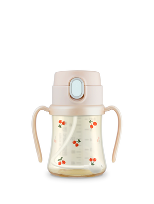 Grosmimi Cherrish 200ml straw cup in Rose Gold with cap closed