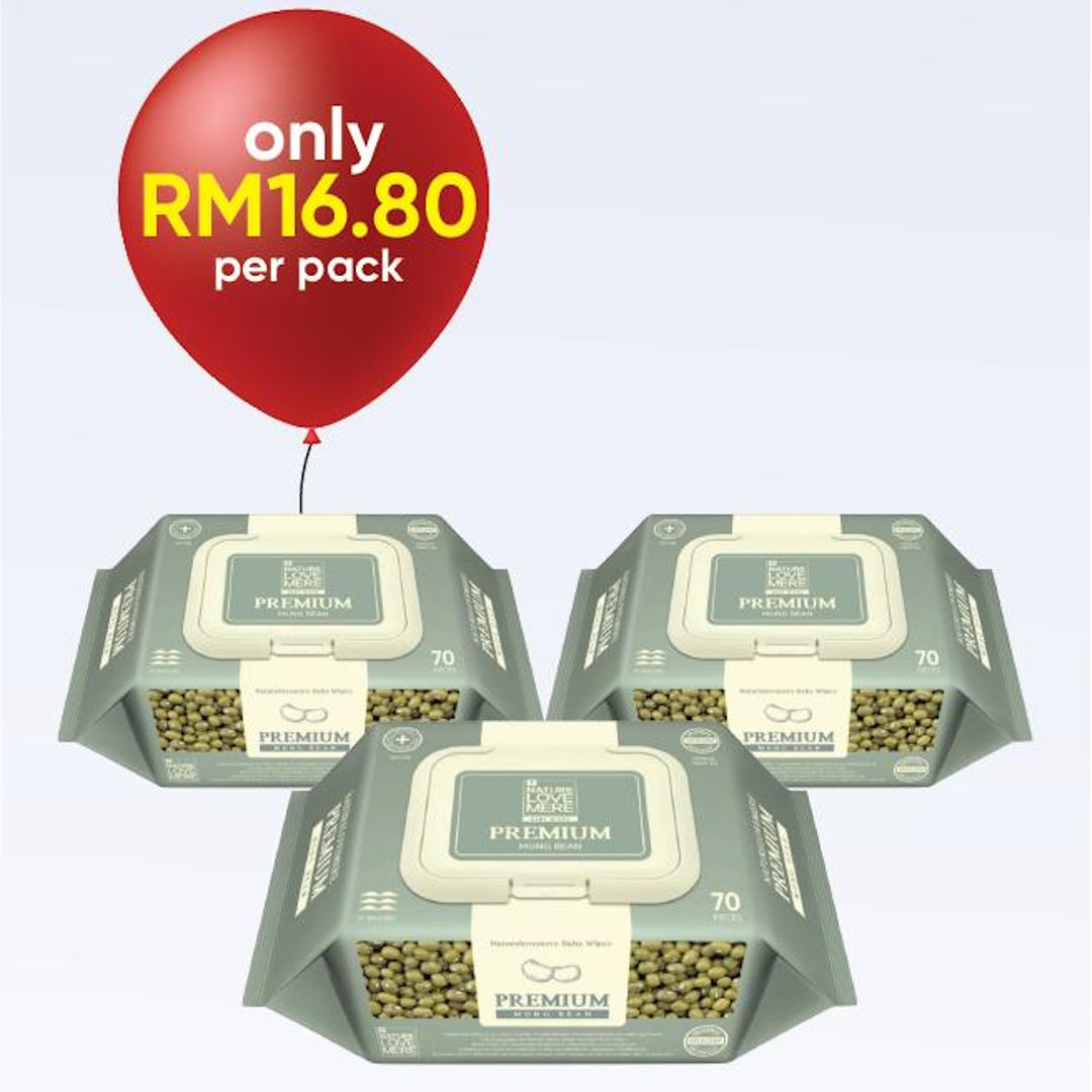 Nature Love Mere Wet Tissue Premium Mungbean Wipes (Cap) 70s x 3 packs