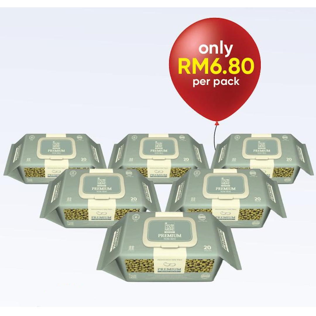 Nature Love Mere Wet Tissue Premium Mungbean Wipes (Cap) 20s x 6 packs