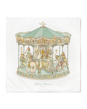 Atelier Choux Carré Carousel Green, 100 x 100 cm organic cotton swaddle, flat packshot