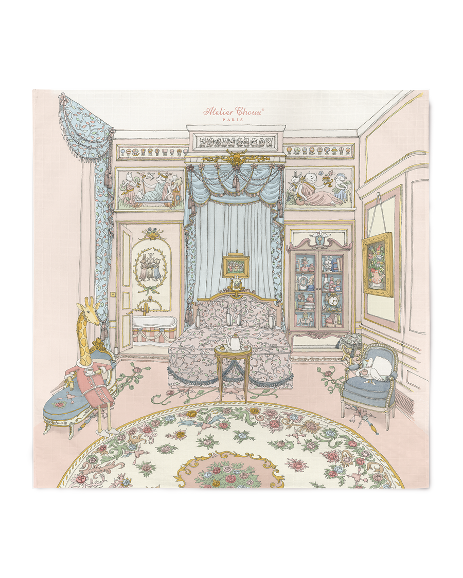 Atelier Choux Carré French Bedroom, 100 x 100 cm organic cotton swaddle, flat packshot