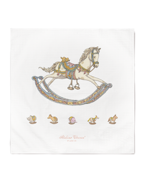 Atelier Choux Carré Rocking Horse, 100 x 100 cm organic cotton swaddle, flat packshot