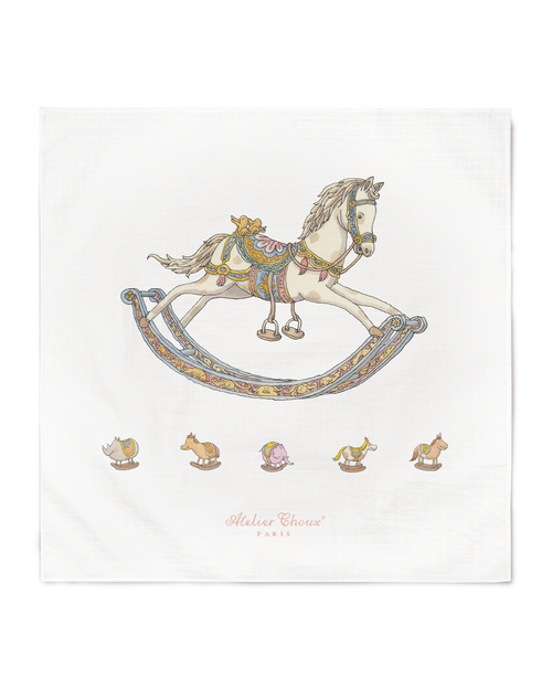 Atelier Choux Carré Rocking Horse, 100 x 100 cm organic cotton swaddle, flat packshot