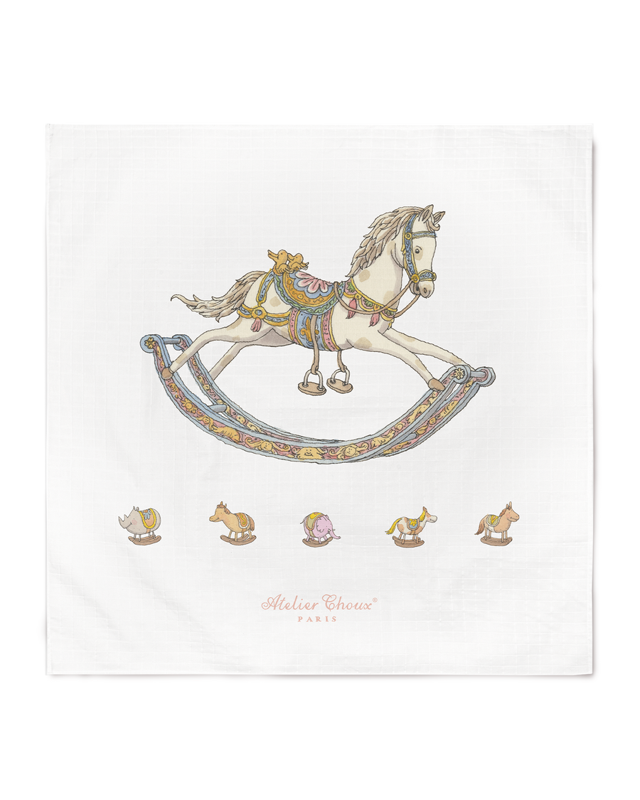 Atelier Choux Carré Rocking Horse, 100 x 100 cm organic cotton swaddle, flat packshot