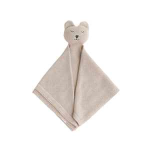 Hand-knitted organic cotton bear toy blanket