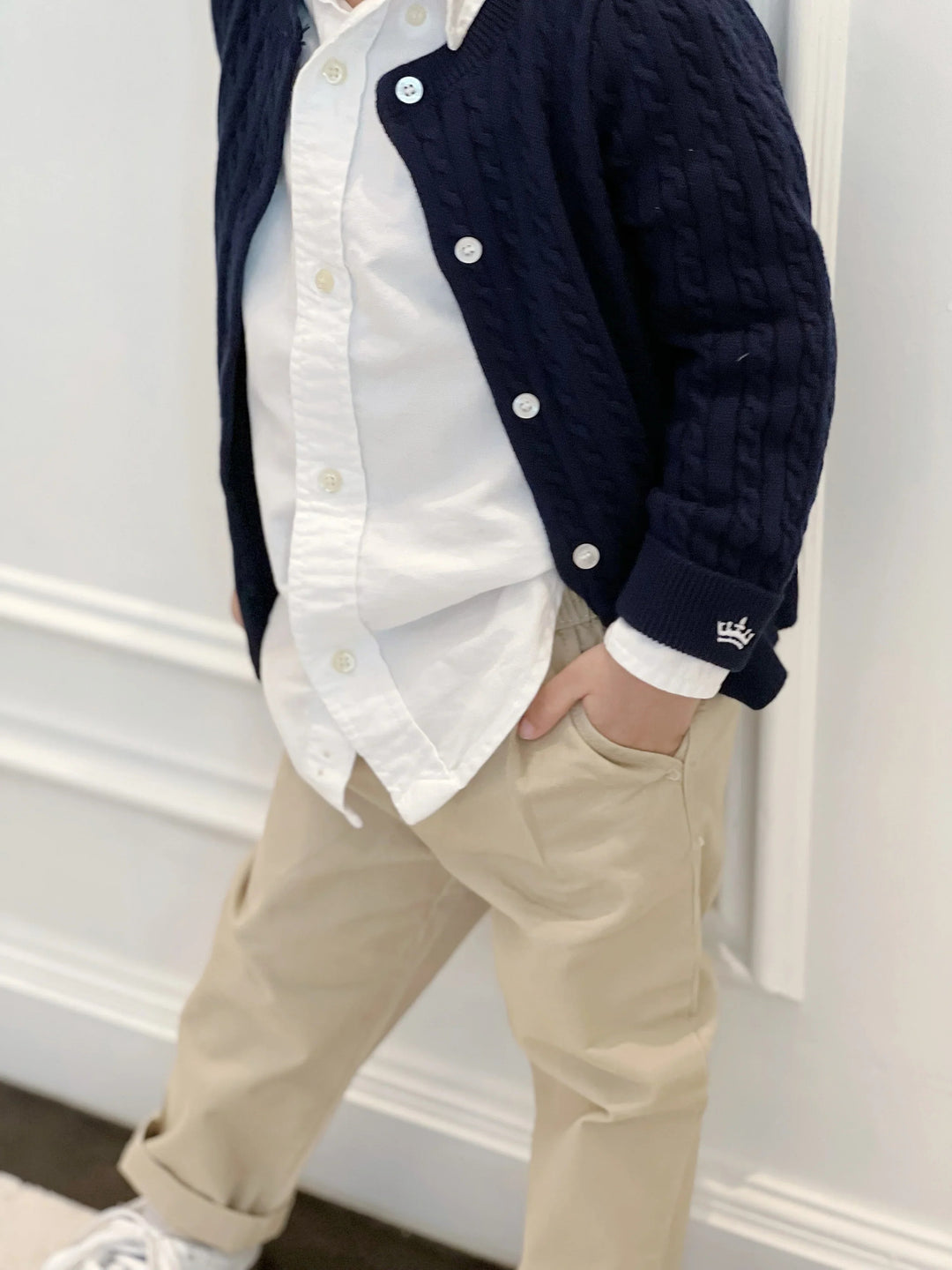 Count & Countess Organic Cotton Cable-Knit Cardigan - Navy