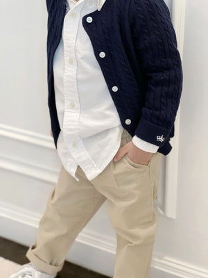 Count & Countess Organic Cotton Cable-Knit Cardigan - Navy