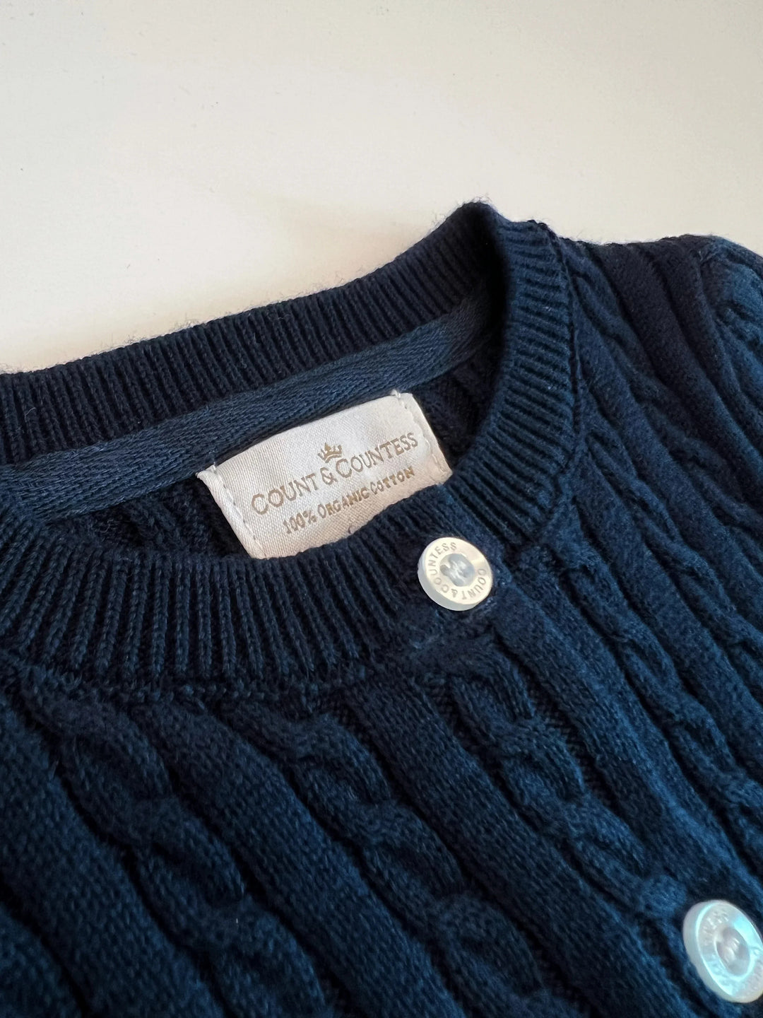 Count & Countess Organic Cotton Cable-Knit Cardigan - Navy