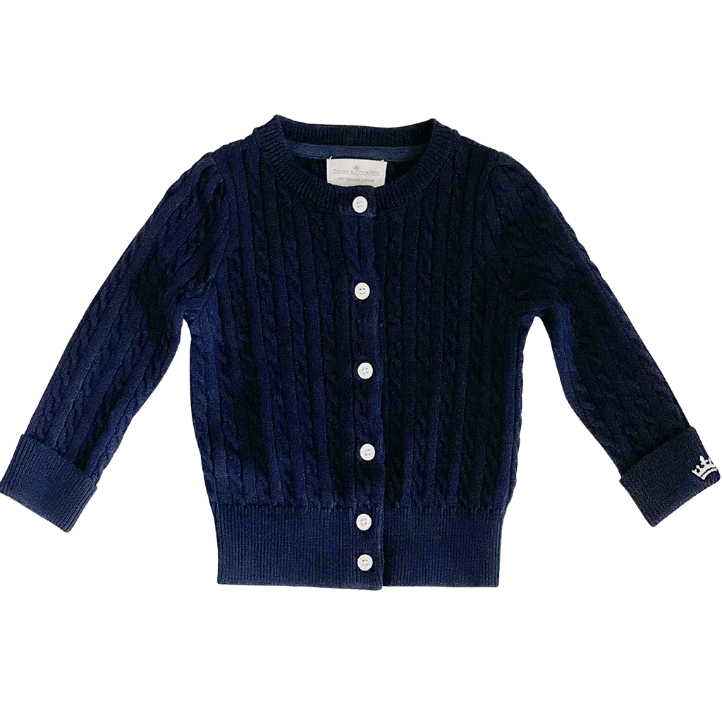 Count & Countess Organic Cotton Cable-Knit Cardigan - Navy