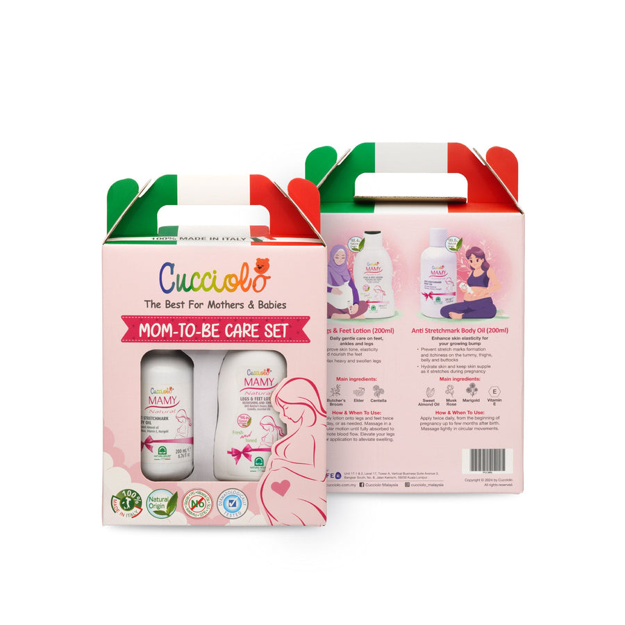 Cucciolo Mom-To-Be Care Set gift box with Mamy body oil and legs and feet lotion