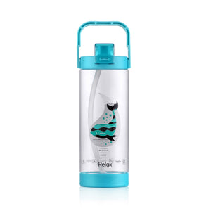 Relax 1800ml Tritan water bottle with straw in cyan